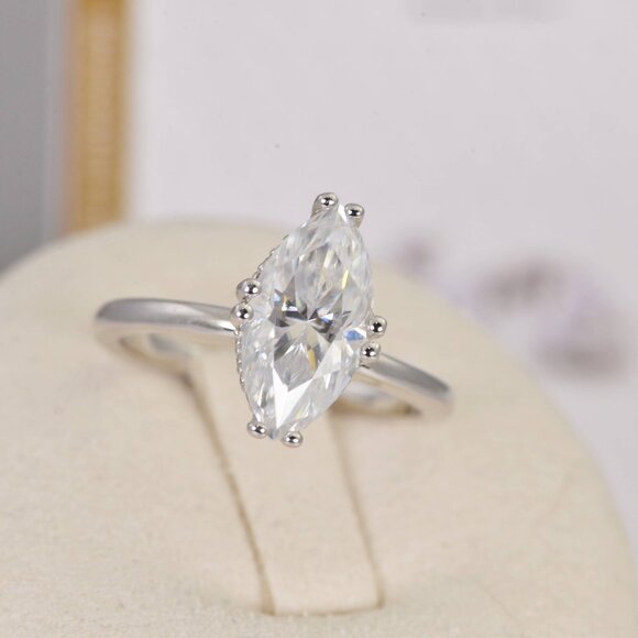 GRA Certified Marquise Cut Moissanite Ring 3.2tcw Engagement Ring 925 - Picture 2 of 7